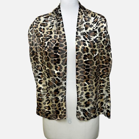 Leopard Print Scarf Wrap Brown Black Soft Trendy Chic Fashion Rectangle 13x57 - Picture 2 of 12